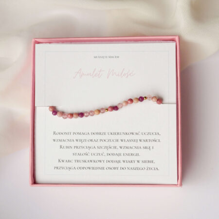 Rodonit, bransoletka z rubinami, bransoletka z kamieni naturalnych, amulety