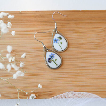 Wiszące kolczyki & gałązki niezapominajki srebro