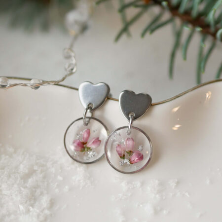 Wiszące kolczyki & serca, wrzos