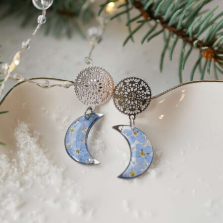 Wiszące kolczyki & księżyce, niezapominajki