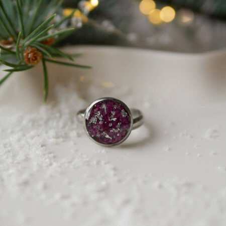 Pierścionek & kruszona piwonia srebro