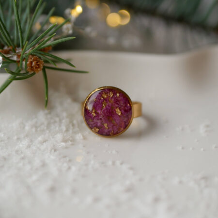 Pierścionek & kruszona piwonia złoto