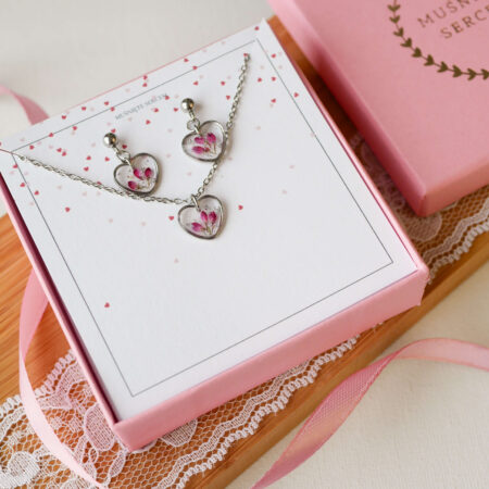 Komplet & serduszka wrzosiec srebro