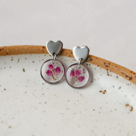 Wiszące kolczyki & serduszka z wrzoścem srebro