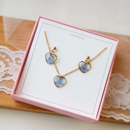 Komplet & serduszka niezapominajki złoto