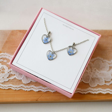 Komplet & serduszka niezapominajki srebro