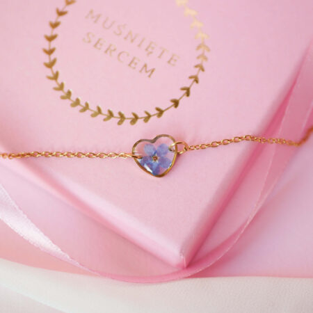 Bransoletka & serce niezapominajka złoto