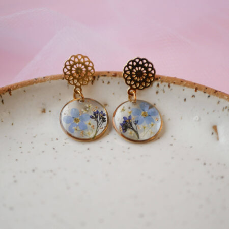 Wiszące kolczyki & mandale, niezapominajki złoto